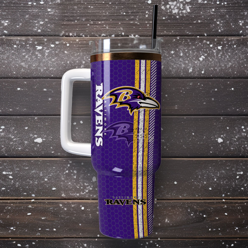 Official Baltimore Ravens Tumbler with Handle & Straw - Perfect for Fans - Image 4