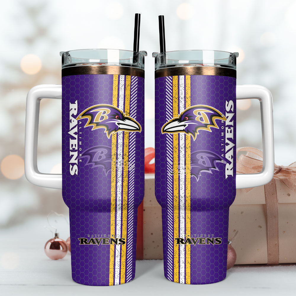 Official Baltimore Ravens Tumbler with Handle & Straw - Perfect for Fans - Image 3