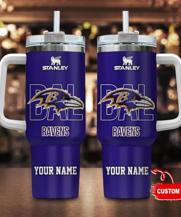 Personalized Ravens Tumbler - Custom Name Stanley Cup with Straw, 40 oz