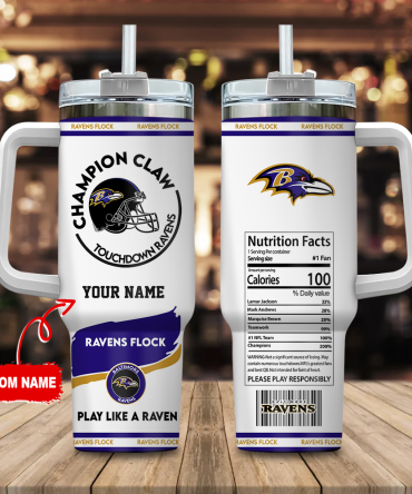 Custom Ravens Flock Tumbler - Personalized NFL Fan Gift with Name