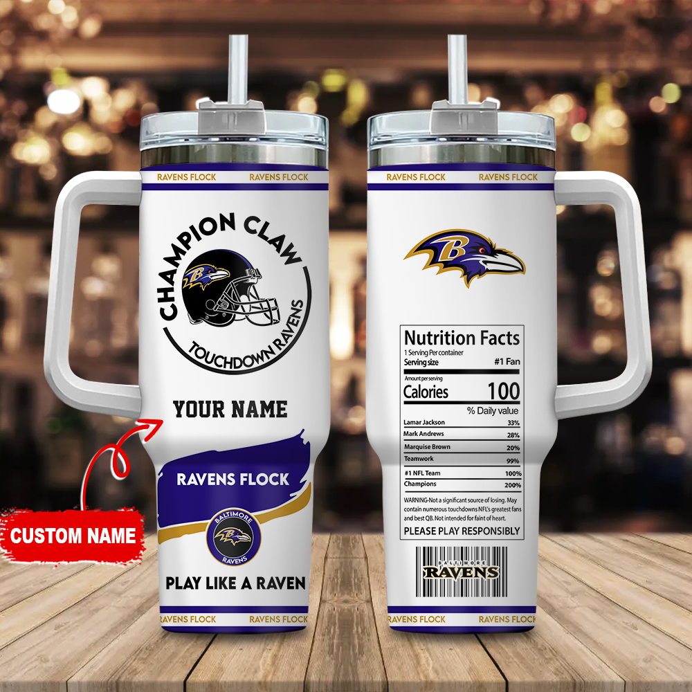 Custom Ravens Flock Tumbler - Personalized NFL Fan Gift with Name