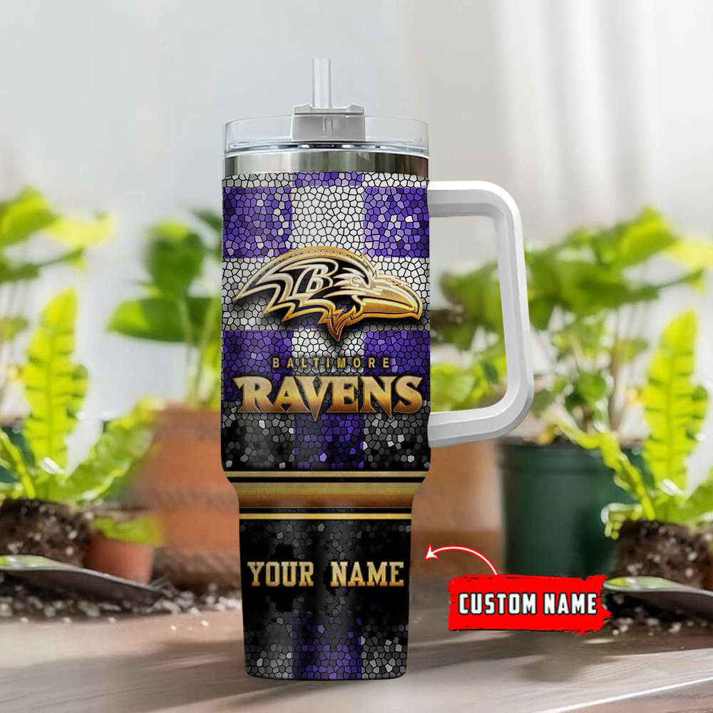 Custom Baltimore Ravens Tumbler with Handle – Personalized Name & Insulated Design - Image 2