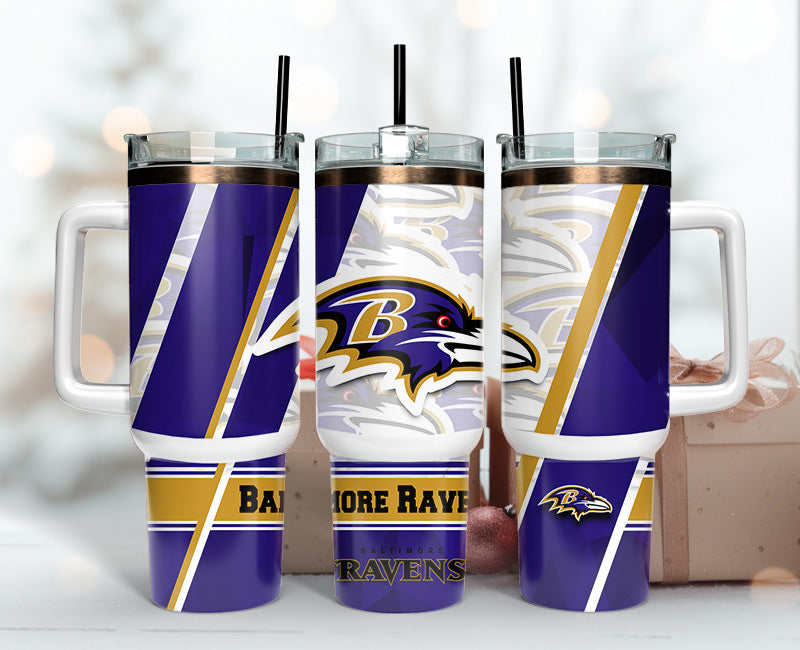 Baltimore Ravens Stainless Steel Tumbler - Insulated Travel Mug with Handle