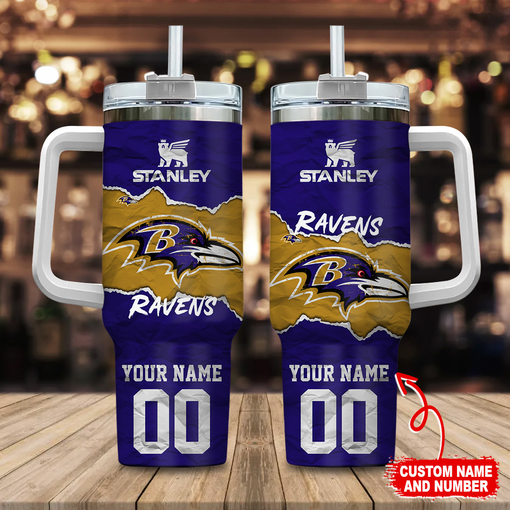 Customizable Ravens Tumbler with Straw - Personalized Name & Number
