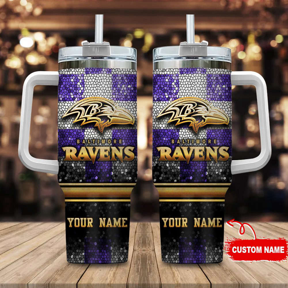 Custom Baltimore Ravens Tumbler with Handle – Personalized Name & Insulated Design