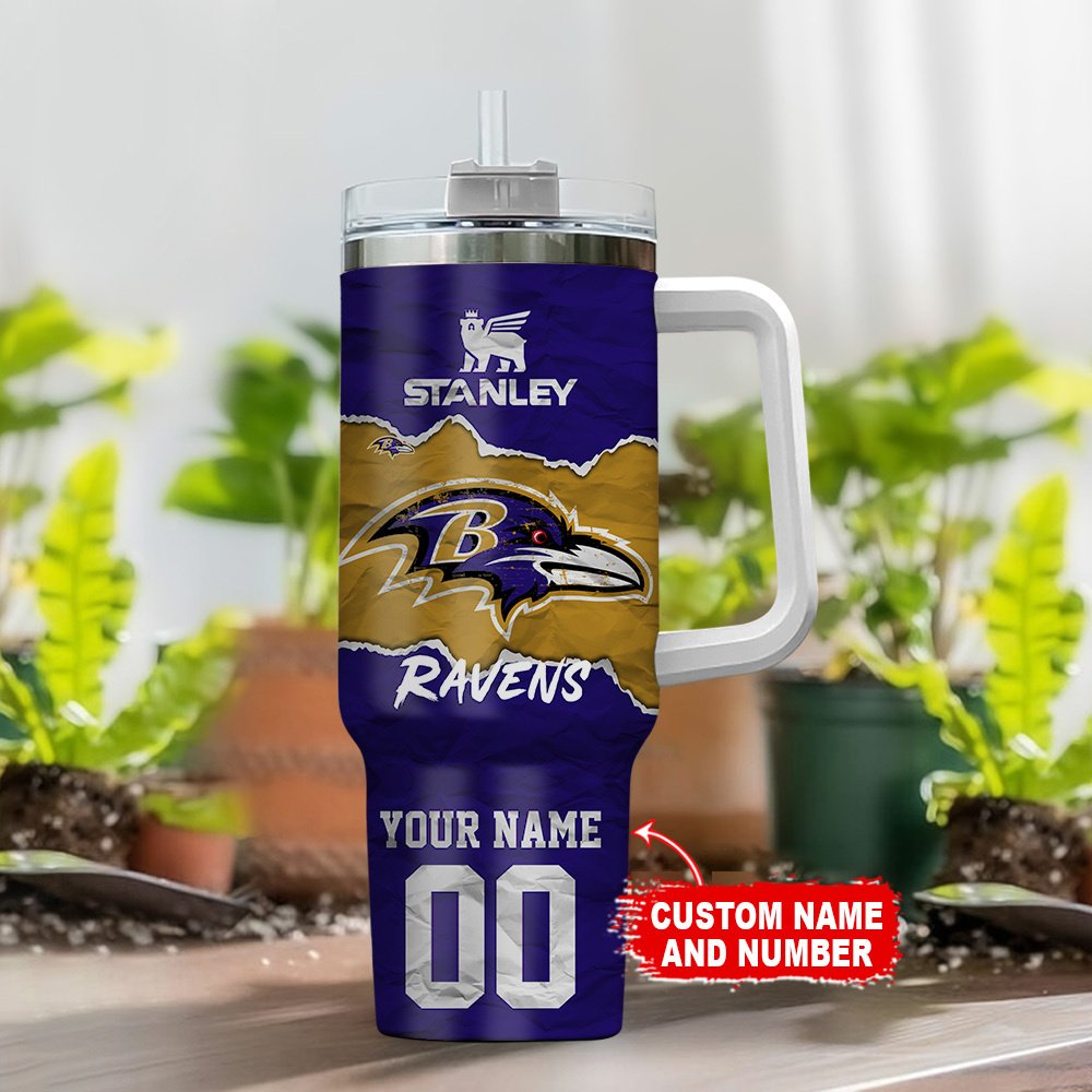 Customizable Ravens Tumbler with Straw - Personalized Name & Number - Image 2