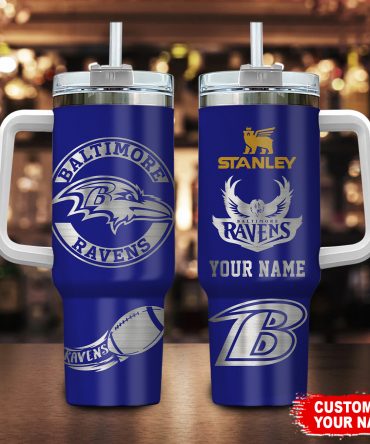 Personalized Baltimore Ravens Stainless Steel Tumbler with Handle and Straw