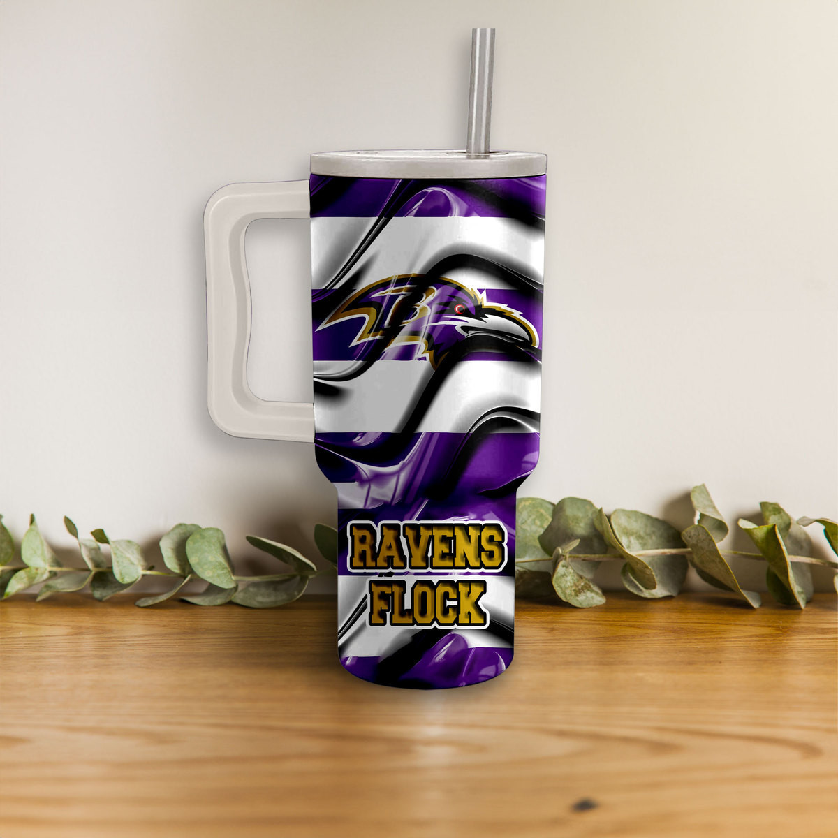 Baltimore Ravens Insulated Tumbler with Handle & Straw - Perfect for Fans - Image 2