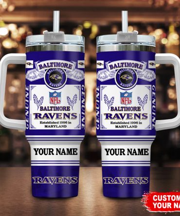 Personalized Baltimore Ravens Tumbler Mug with Handle - Custom Name NFL Gift
