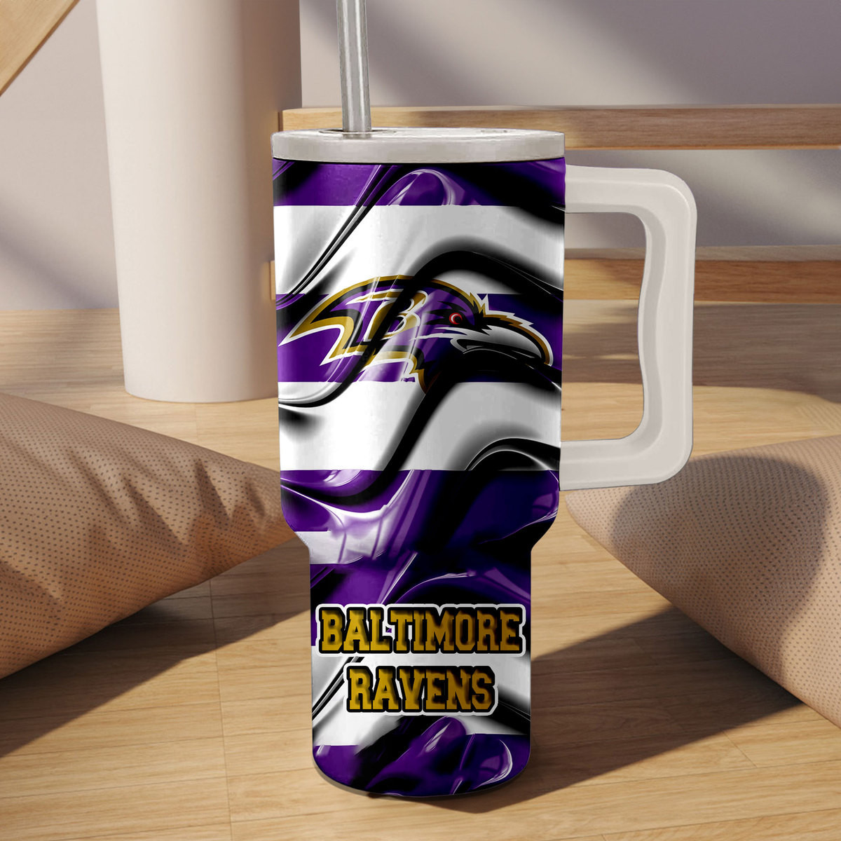 Baltimore Ravens Insulated Tumbler with Handle & Straw - Perfect for Fans - Image 3
