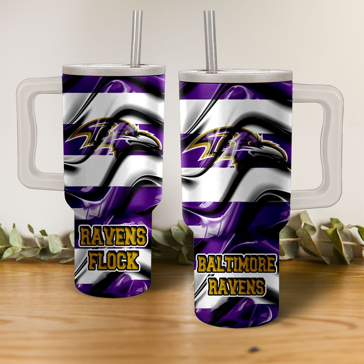 Baltimore Ravens Insulated Tumbler with Handle & Straw - Perfect for Fans