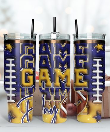 Football Game Day Tumbler - Insulated Travel Mug with Lid & Straw