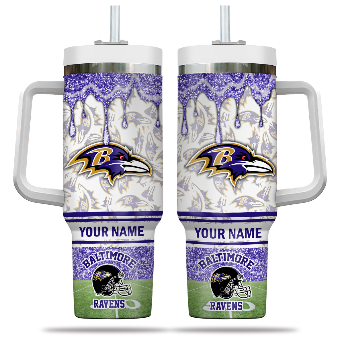 Customizable Baltimore Ravens Glitter Tumbler with Handle - Perfect Gift for Fans - Image 2