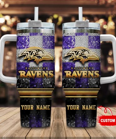 Custom Name Baltimore Ravens Tumbler - Personalized NFL Fan Gift with Handle & Straw