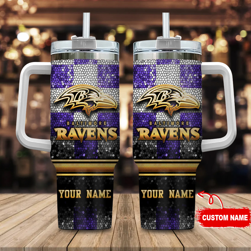 Custom Name Baltimore Ravens Tumbler - Personalized NFL Fan Gift with Handle & Straw