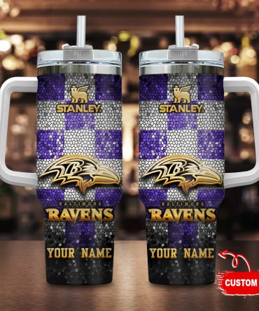 Custom NFL Ravens Tumbler - Personalized Stanley Cup with Handle & Straw