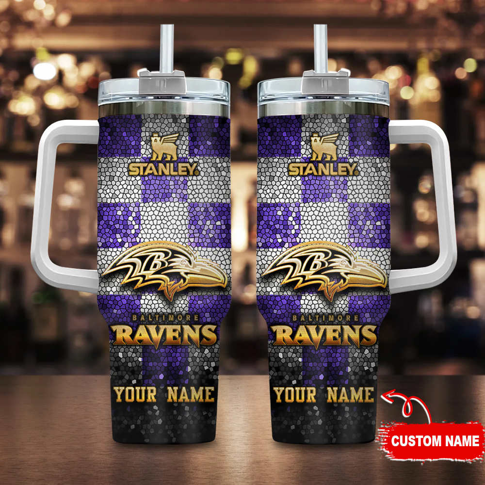 Custom NFL Ravens Tumbler - Personalized Stanley Cup with Handle & Straw