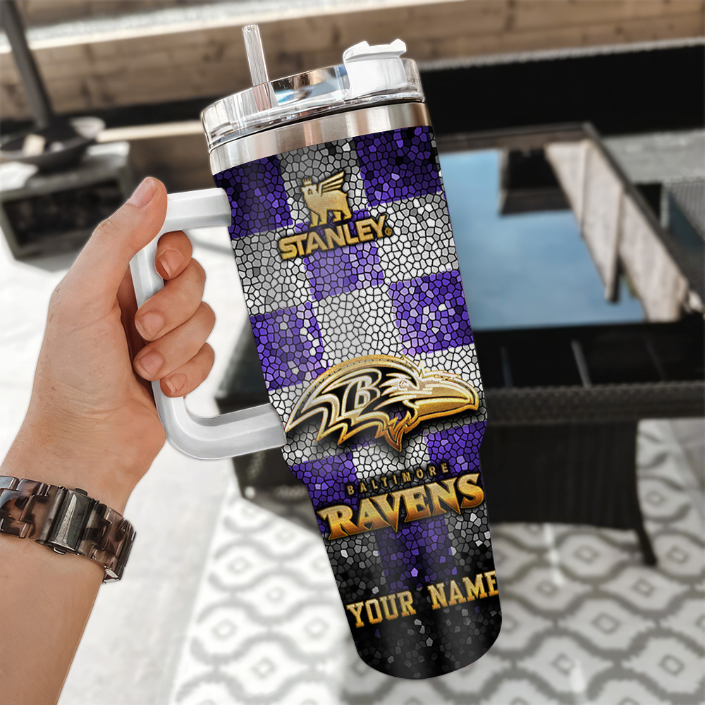 Custom NFL Ravens Tumbler - Personalized Stanley Cup with Handle & Straw - Image 3
