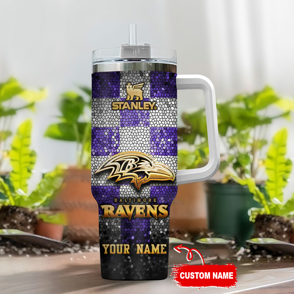Custom NFL Ravens Tumbler - Personalized Stanley Cup with Handle & Straw - Image 2