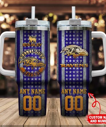 Customizable Baltimore Ravens Tumbler with Handle - Personalized Name & Number