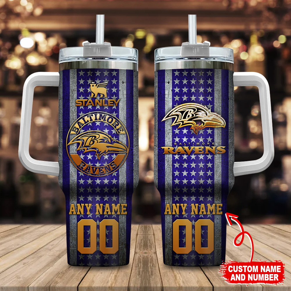 Customizable Baltimore Ravens Tumbler with Handle - Personalized Name & Number