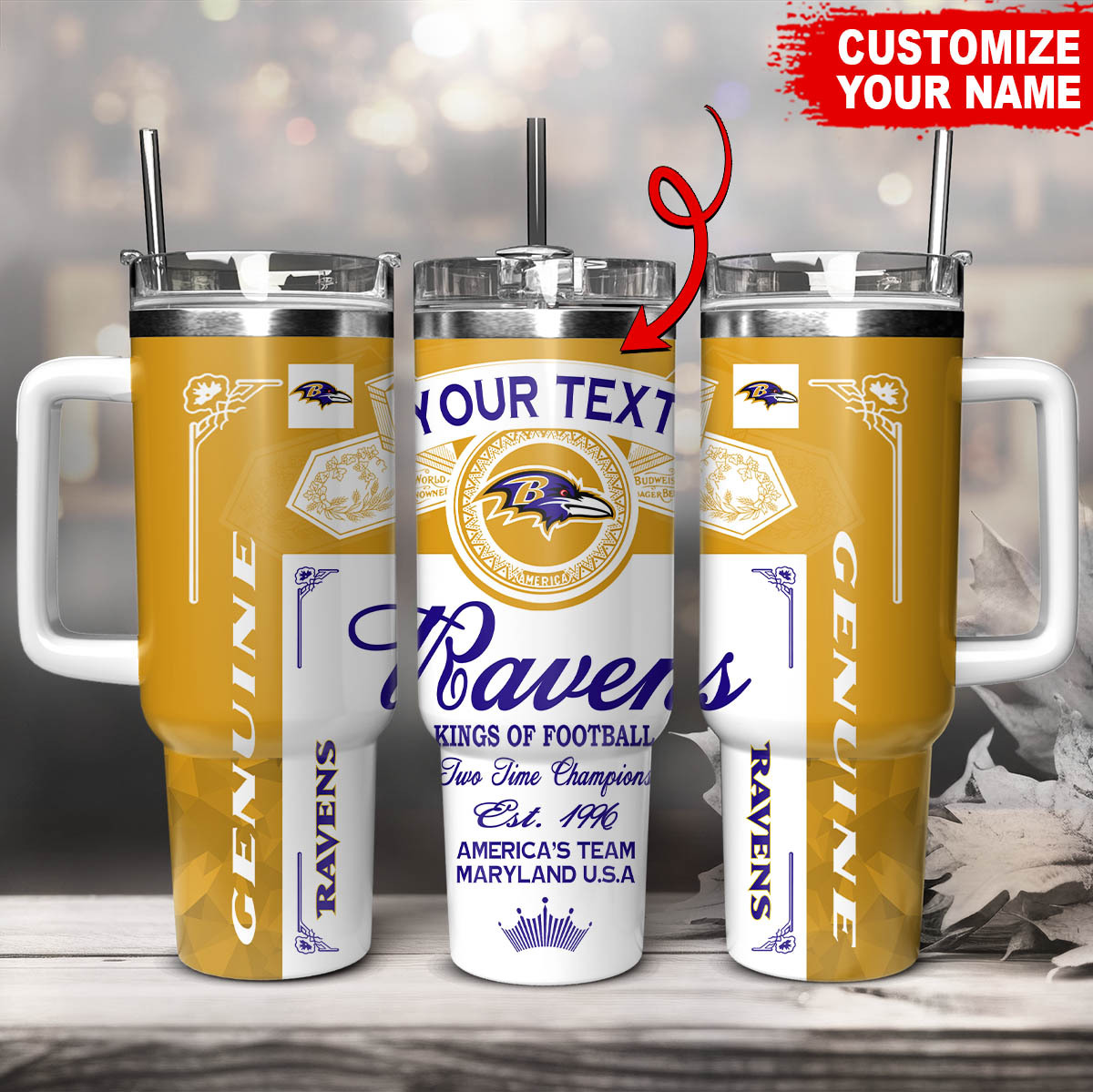 Custom Name Personalized Football Tumbler - Double Wall Insulated Cup with Straw