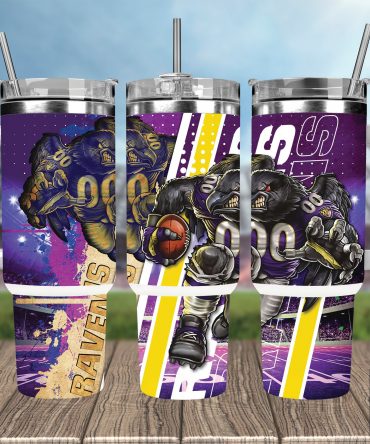 Raven Football Fan Stainless Steel Tumbler with Handle & Straw