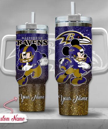 Custom Name Baltimore Football Tumbler with Mickey Design - Perfect Gift for Fans