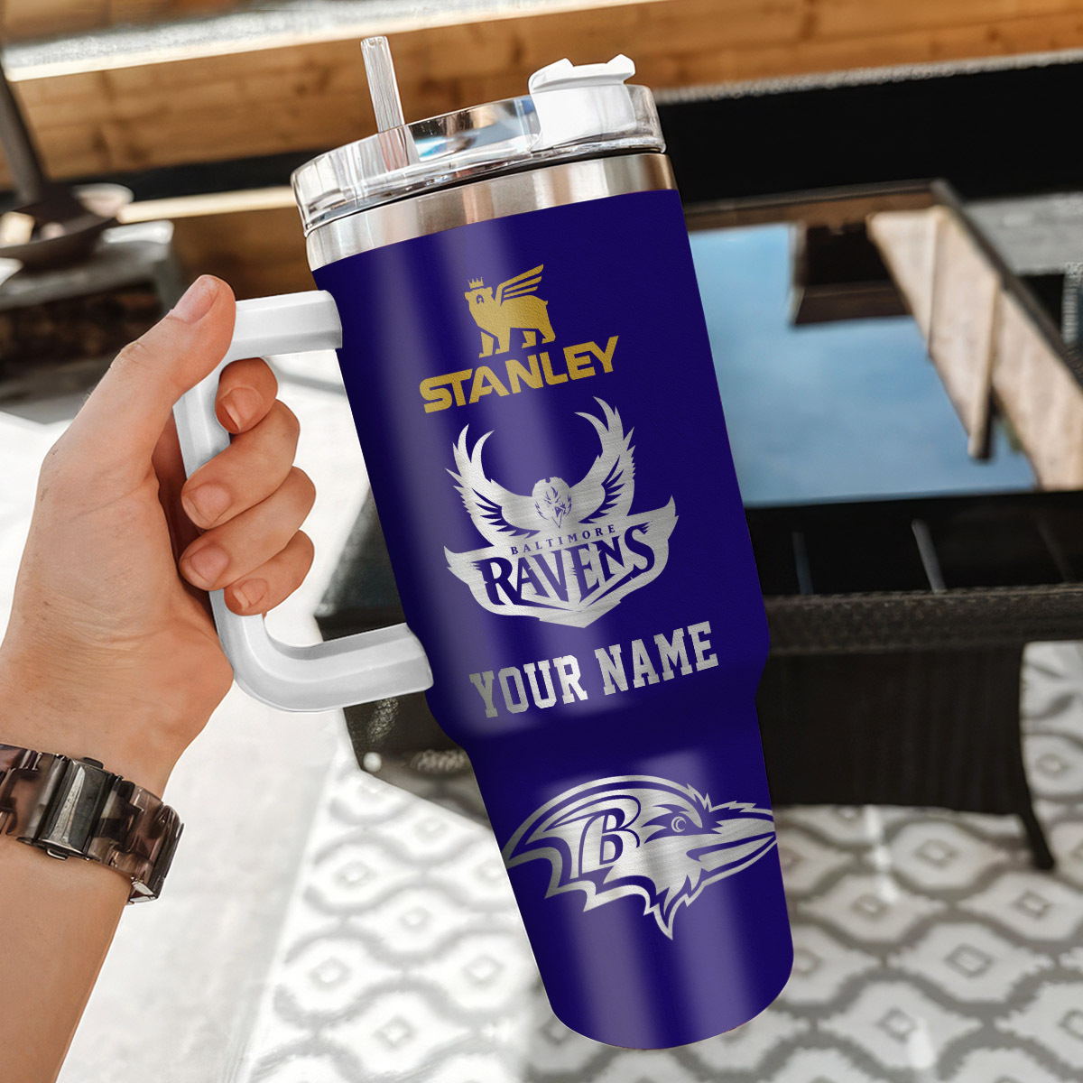 Customizable Ravens Tumbler Mug with Handle – Personalized Fan Gift - Image 3