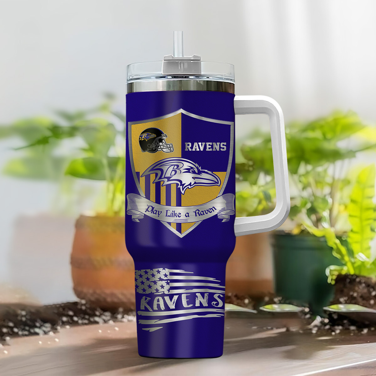 Customizable Ravens Tumbler Mug with Handle – Personalized Fan Gift - Image 2