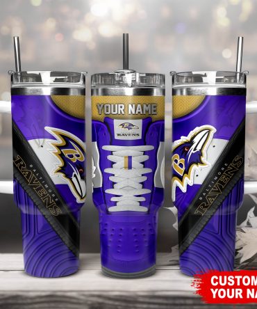 Personalized Ravens Tumbler with Straw - Custom Name & NFL Design