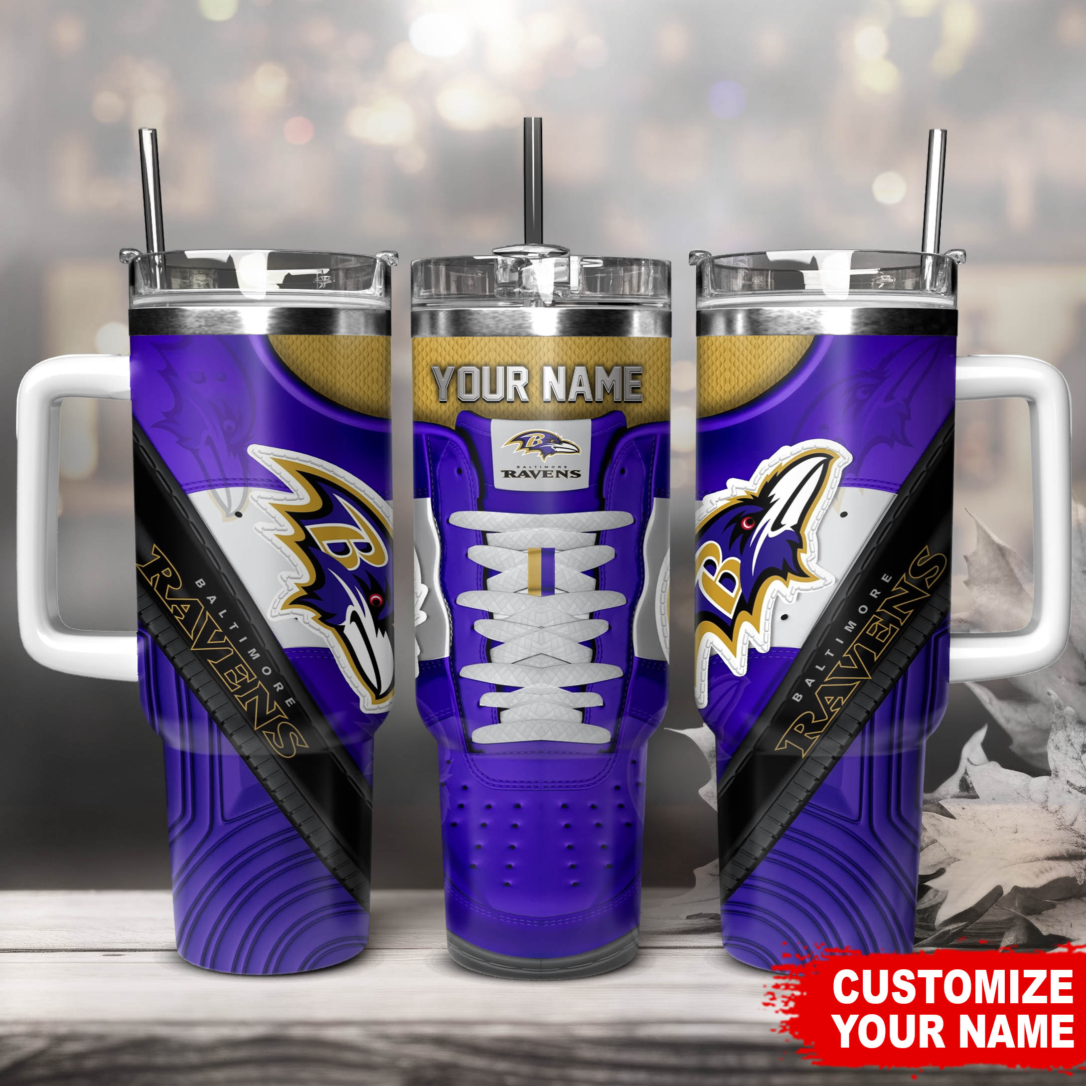 Personalized Ravens Tumbler with Straw - Custom Name & NFL Design
