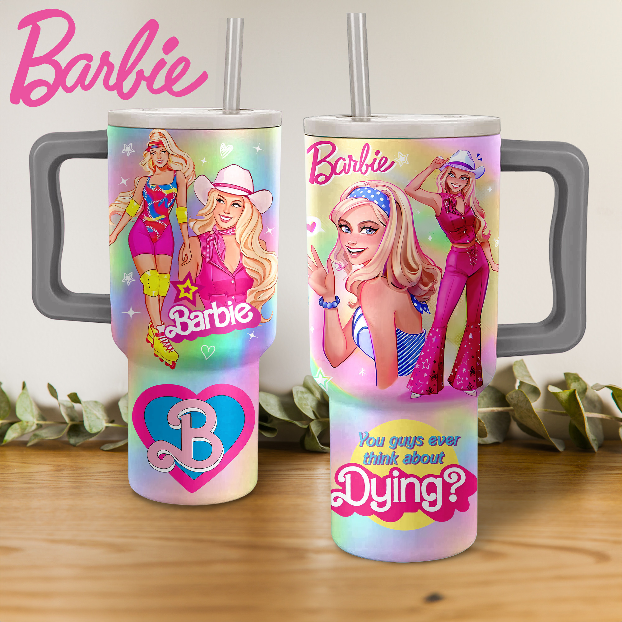 Vibrant Barbie Tumbler with Handle - Retro Glam Design