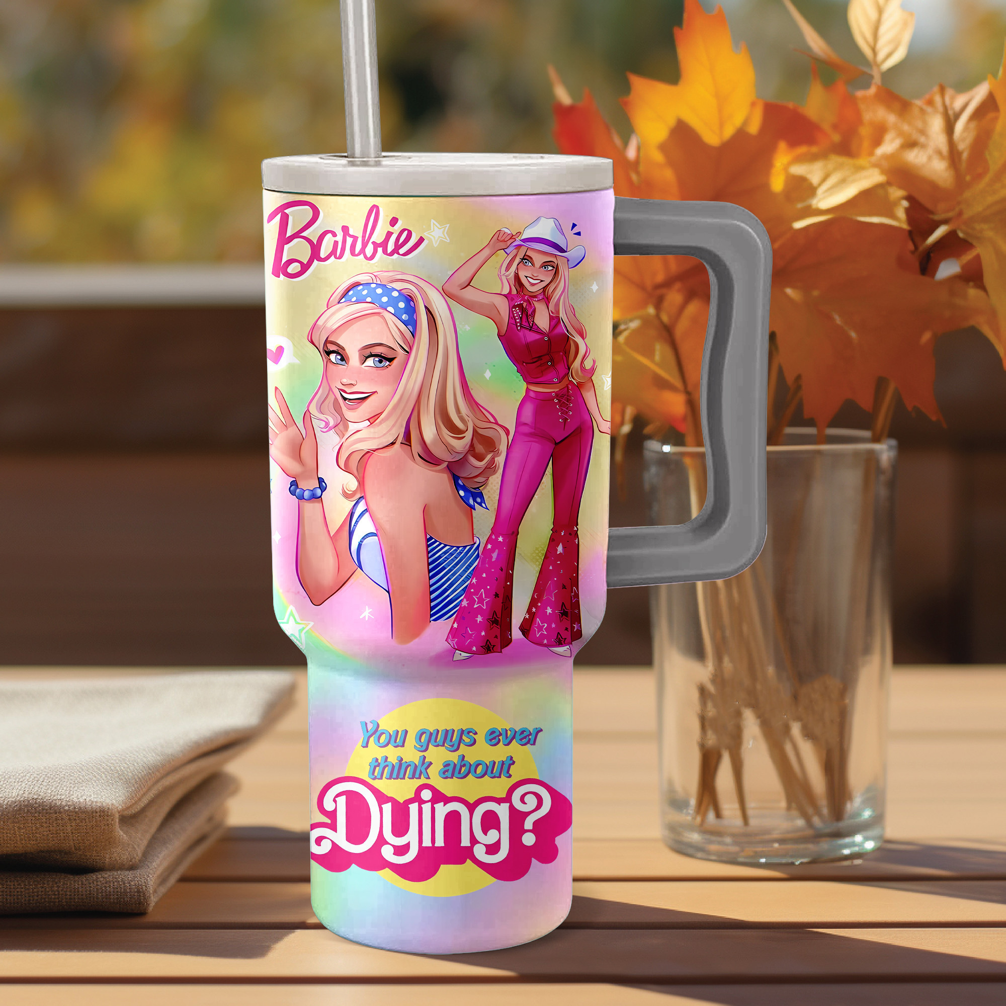 Vibrant Barbie Tumbler with Handle - Retro Glam Design - Image 2