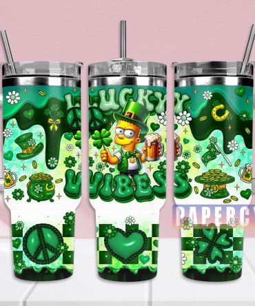 St. Patrick's Day Lucky Vibes Tumbler with Handle - Festive Green Design