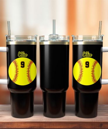 Personalized Softball Tumbler with Handle - Custom Name & Number