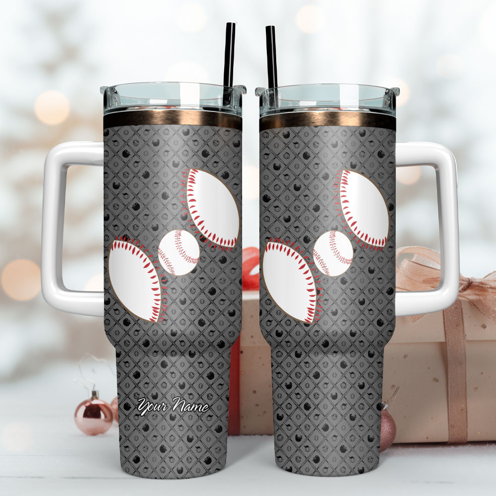 Custom Baseball-Themed Tumbler with Handle & Straw - Perfect Gift for Sports Fans - Image 3
