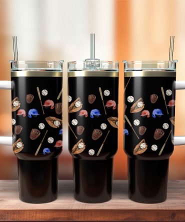 Premium Baseball-Themed Insulated Tumbler with Handle & Straw - 40oz