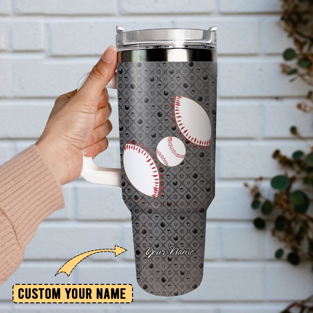 Custom Baseball-Themed Tumbler with Handle & Straw - Perfect Gift for Sports Fans - Image 2