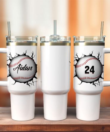 Personalized Baseball Tumbler with Handle - Custom Name & Number