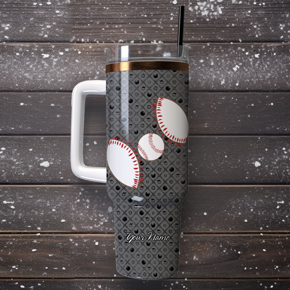 Custom Baseball-Themed Tumbler with Handle & Straw - Perfect Gift for Sports Fans - Image 4