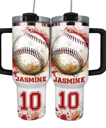 Personalized Baseball Travel Mug with Custom Name & Number