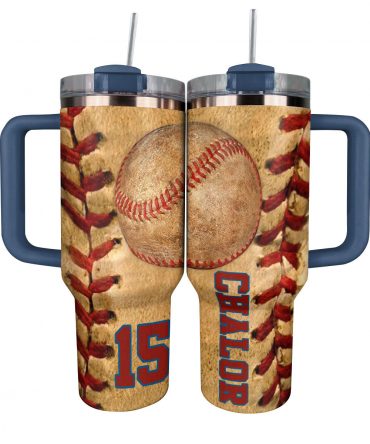 Personalized Baseball Tumbler with Handle - Custom Name & Number