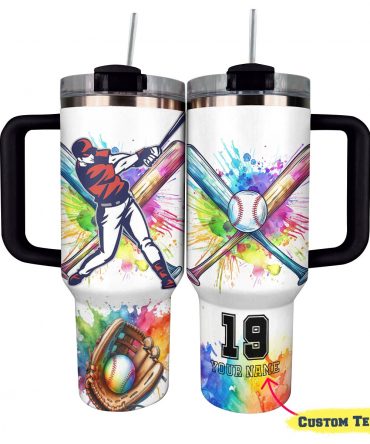 Custom Baseball Travel Mug - Personalized Sports Gift with Straw
