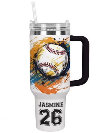 Customizable Baseball Tumbler with Straw - Personalized Sports Gift