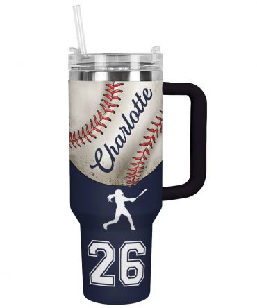 Custom Baseball Tumbler with Straw - Personalized Name & Number