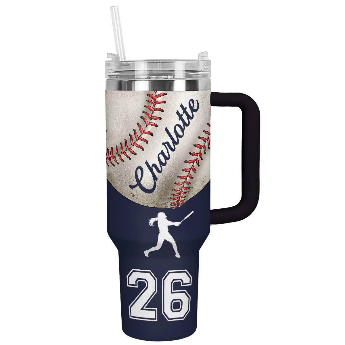 Custom Baseball Tumbler with Straw - Personalized Name & Number