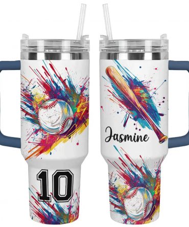 Personalized Baseball Tumbler with Handle - Custom Name & Number