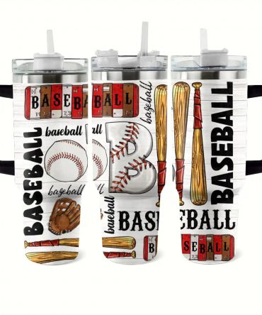 Stylish Baseball-Themed Tumbler with Handle and Straw - Perfect for Sports Lovers