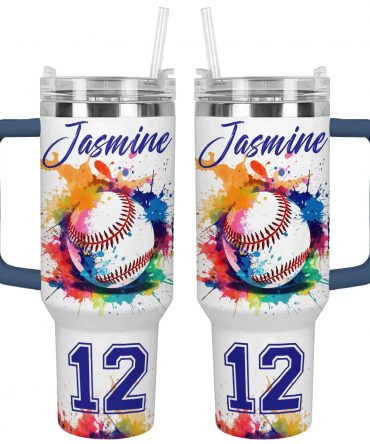 Personalized Baseball Tumbler with Handle - Splash Art Design